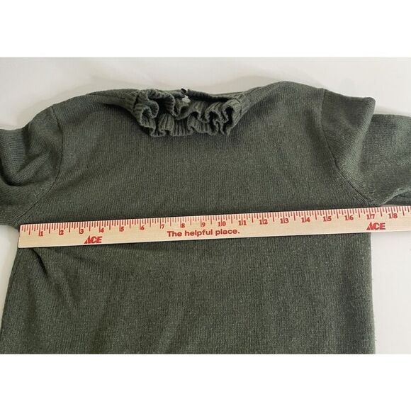 J.Crew Size S Lambs Wool Blend Sweater Turtleneck Ruffle Fitted Dark Olive Green - Picture 6 of 8